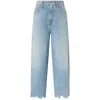 Pinko Wide Frayed Hem Trousers With 5 Pockets In Blue