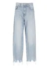 Pinko Wide Frayed Hem Trousers With 5 Pockets In Blue