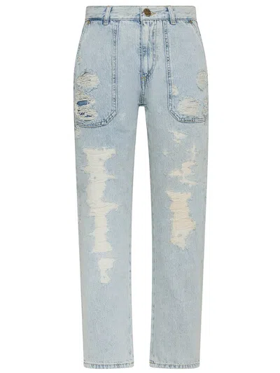 Pinko Jeans Cloe In Cotone Con Design A Strappi In Blu