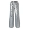 Pinko Loose-fit Laminated Denim Jeans In Gray