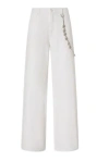 Pinko White Pants With Logo Patch On The Back And Chain Detail With Rhinestones In Multicolor