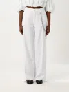 Pinko White Pants With Logo Patch On The Back And Chain Detail With Rhinestones In White