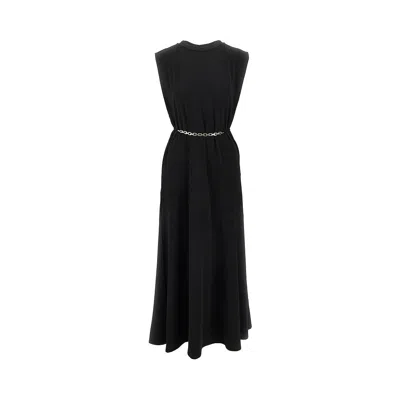 Pinko Jersey Long Dress With Chain Belt In Black