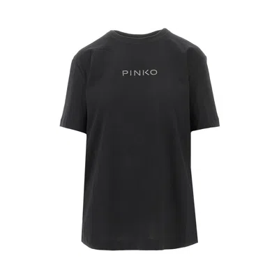 Pinko Jersey T-shirt With Embroidered Logo In Black