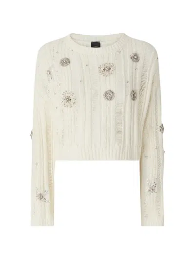 Pinko Jewel Details Openwork Sweater In Neutral
