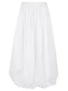 Pinko Voluminous White Cotton Skirt With Gathered Waist In Bianco Brill.
