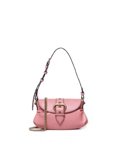 Pinko Mini Jolene Leather Shoulder Bag In Peach Flower