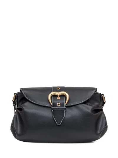 Pinko Jolene Shoulder Bag With Heart Buckle In Nero Antiqque Gold