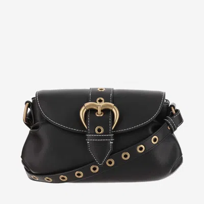 Pinko Jolene Small Shoulder Bag With Heart Buckle In Black