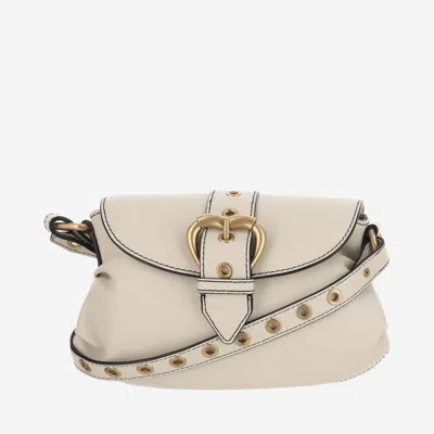 Pinko Jolene Small Shoulder Bag With Heart Buckle In White