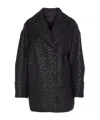 Pinko Double-breasted Leopard Print Coat Pockets In Black