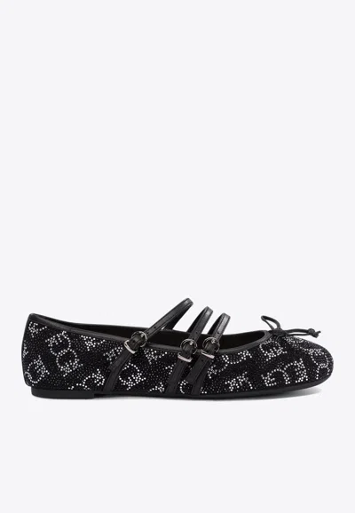 Pinko Joy Embellished Monogram Ballet Flats In Black
