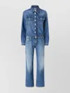 Pinko Button-down Denim Jumpsuit With Classic Pocket Design In Blue