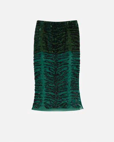 Pinko Pencil Skirt With Zebra-effect Sequin Embroidery In Green