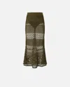 Pinko Long Skirt Made Of Viscose Blend With Patterned Crochet Effect In Olive Militaire