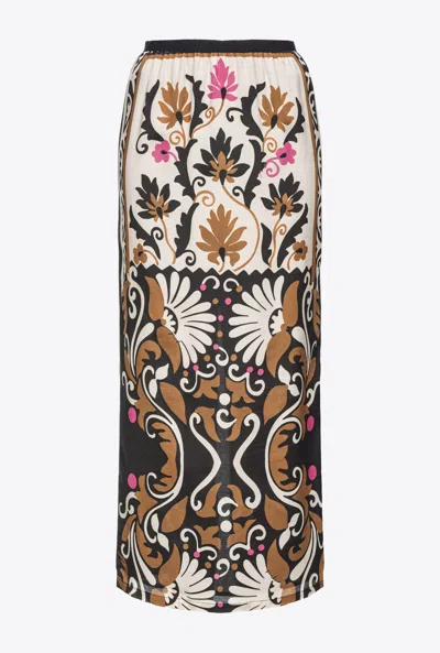 Pinko Long Skirt With Floral Print In Viscose In Beige