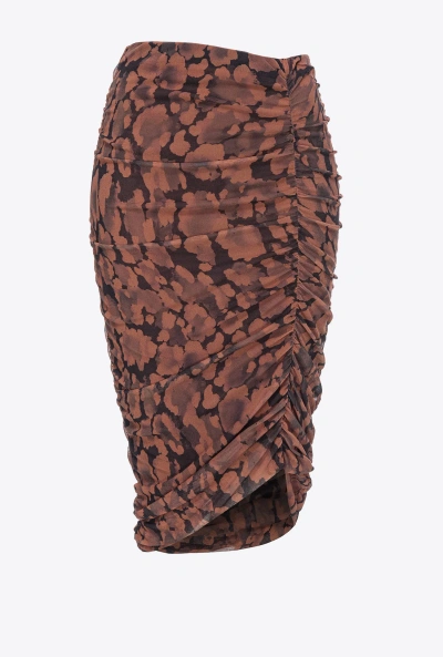 Pinko Printed Calf-length Skirt With Gathering In Marron/noir