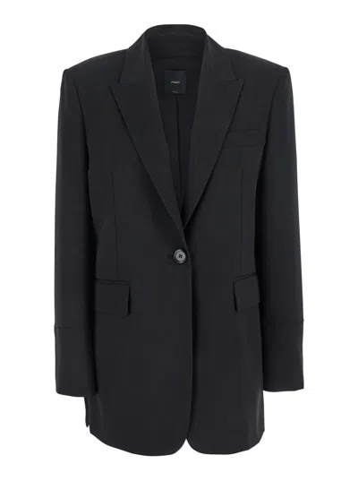 Pinko Kamut Black Single-breasted Jacket With Peak Revers In Viscose Blend Stretch Woman