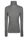 Pinko High-neck Ribbed Cashmere-blend Sweater With Lurex Cuffs In Grigio/bianco