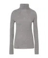 Pinko High-neck Ribbed Cashmere-blend Sweater With Lurex Cuffs In Gray
