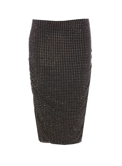 Pinko Crystal Embellished Ruched Midi Skirt In Black