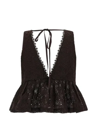 Pinko Kiersten Lace Peplum Sleeveless V Neck Top In Black