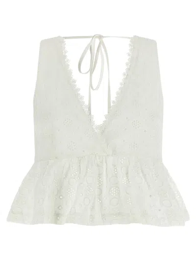Pinko Kiersten Top Eyelet Lace Peplum Sleeveless In White