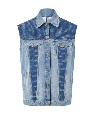 PINKO PINKO STUD EMBELLISHED SLEEVELESS DENIM JACKET