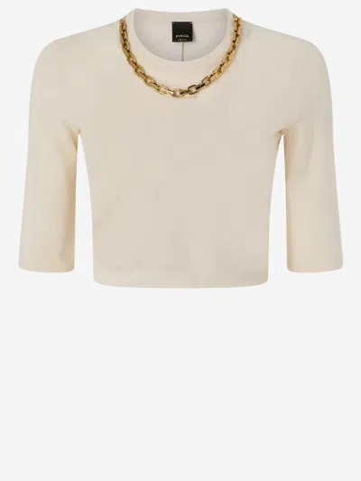 Pinko Kimberly Cropped Sweater With Chain In White