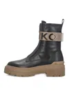 Pinko Leather Combat Boots With Branded Front Stretch Ribbon In Black