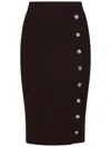 Pinko Brown Ribbed Wool Midi Refrigerazione Skirt With Buttons In Black