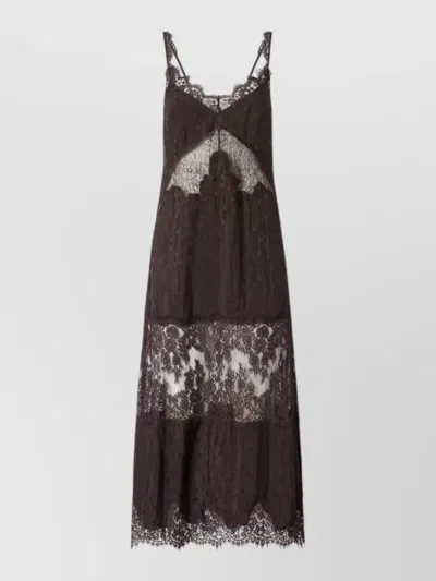 Pinko Knee Length Dress Belt Lace Neckline In Brown