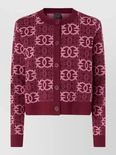 Pinko Knit Cardigan Long Sleeves Ribbed Cuffs Hem In Pink