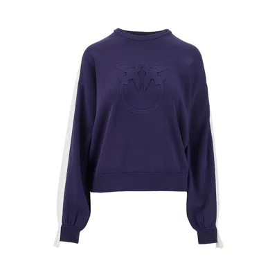 Pinko Knit Crewneck Sweatshirt With Embossed Logo In Blue