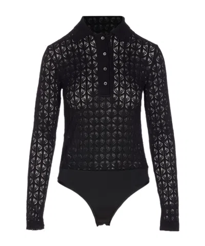 Pinko Knit Detailed Collared Bodysuit In Black