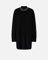 Pinko Knit Dress With Rhinestone-detailed Neck In Black