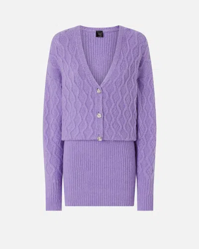 Pinko Knit Mini Dress With Cable Stitch And Jewel Buttons In Pink