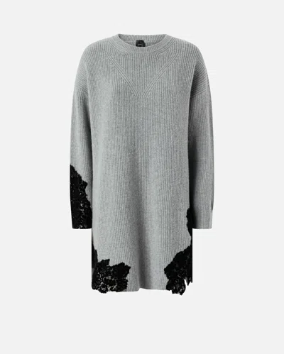 Pinko Knit Mini Dress With Lace In Gray