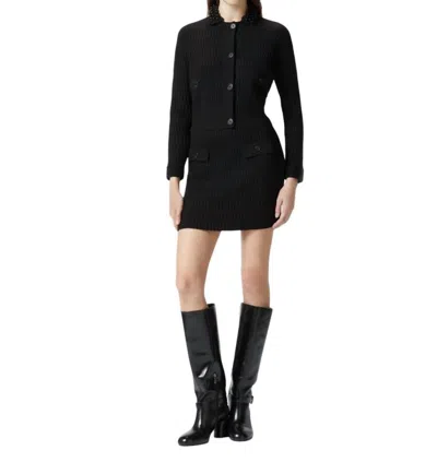 Pinko Knit Mini Skirt With Geometric Stitching In Black
