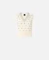 Pinko White Rhinestone Knitted Vest