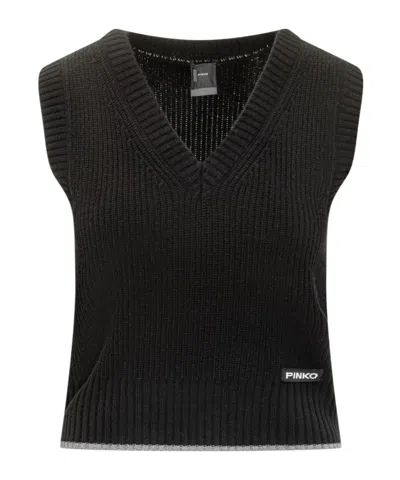 Pinko Knit V-neck Vest In Black