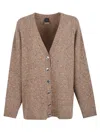 Pinko Bouclé Fabric Cardigan With Rhinestones In Neutral