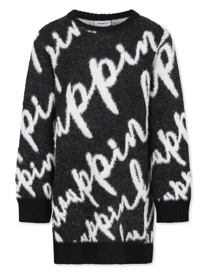 Pinko Kids' Knitted Dress In 黑色
