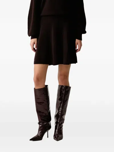Pinko Knitted Flared Mini Skirt In Brown