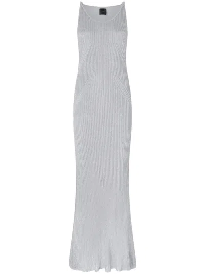 Pinko Knitted Long Dress In Silver