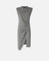 Pinko Knitted Midi Dress With Padded Shoulders In Grey-dark Seagull