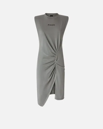 Pinko Knitted Midi Dress With Padded Shoulders In Grey-dark Seagull