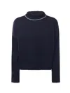 Pinko Cropped Black Sweater With Turtleneck And Contrast Trim In Blue