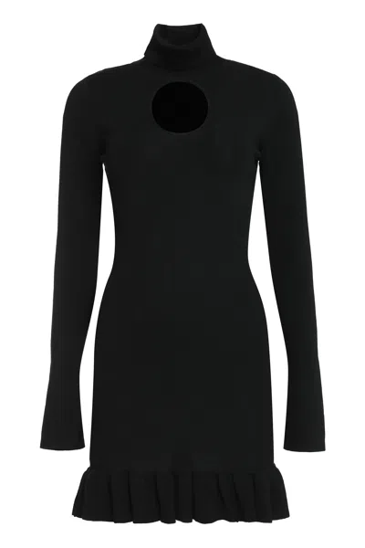 Pinko Love Birds-plaque Ribbed-knit Minidress In Black