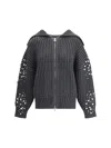 Pinko Crystal-embellished Ribbed Cardigan In Gray